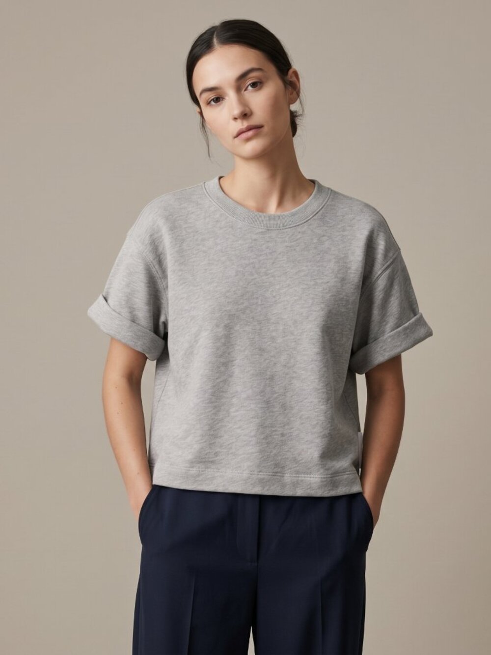 NATION LTD Bane Short Sleeve Sweatshirt Tee in Heather Grey - Size S - NWT
